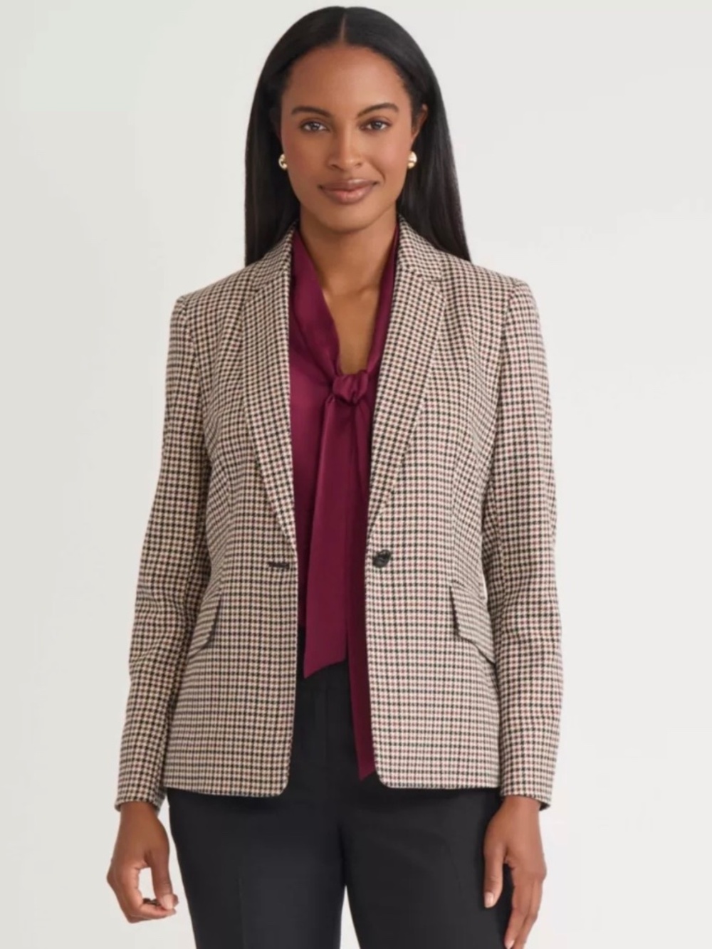Kasper 12P Houndstooth One Button Jacket in Toffee Multi